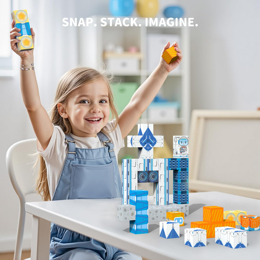VNLINA Magnetic Blocks – 154Pcs Space-Themed STEM Building Set for Kids | Montessori Toys for Ages 3–10