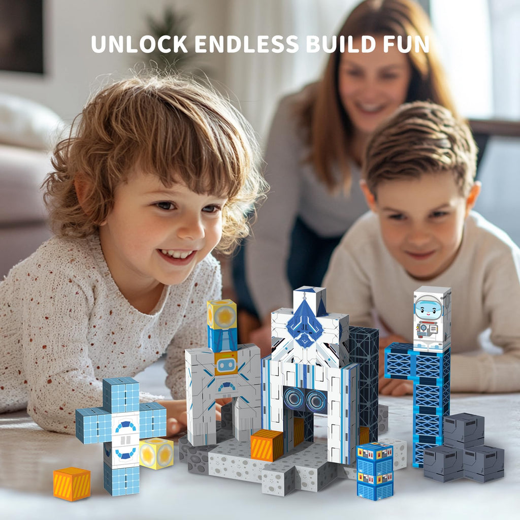 VNLINA Magnetic Blocks – 154Pcs Space-Themed STEM Building Set for Kids | Montessori Toys for Ages 3–10