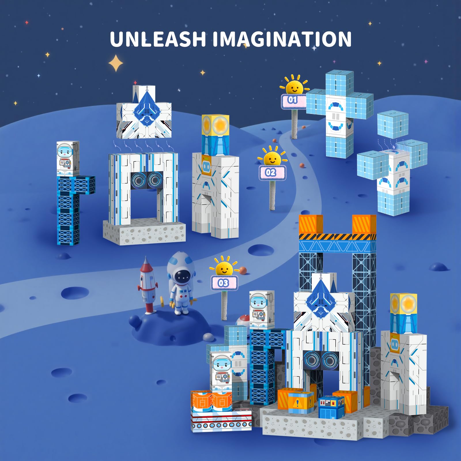 VNLINA Magnetic Blocks – 154Pcs Space-Themed STEM Building Set for Kids | Montessori Toys for Ages 3–10
