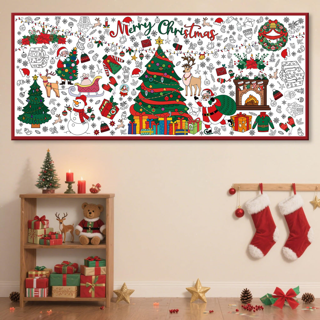 VOGUSON Xmas Giant Coloring Tablecloth Poster – 30x72 in Kids Christmas Crafts & Decor