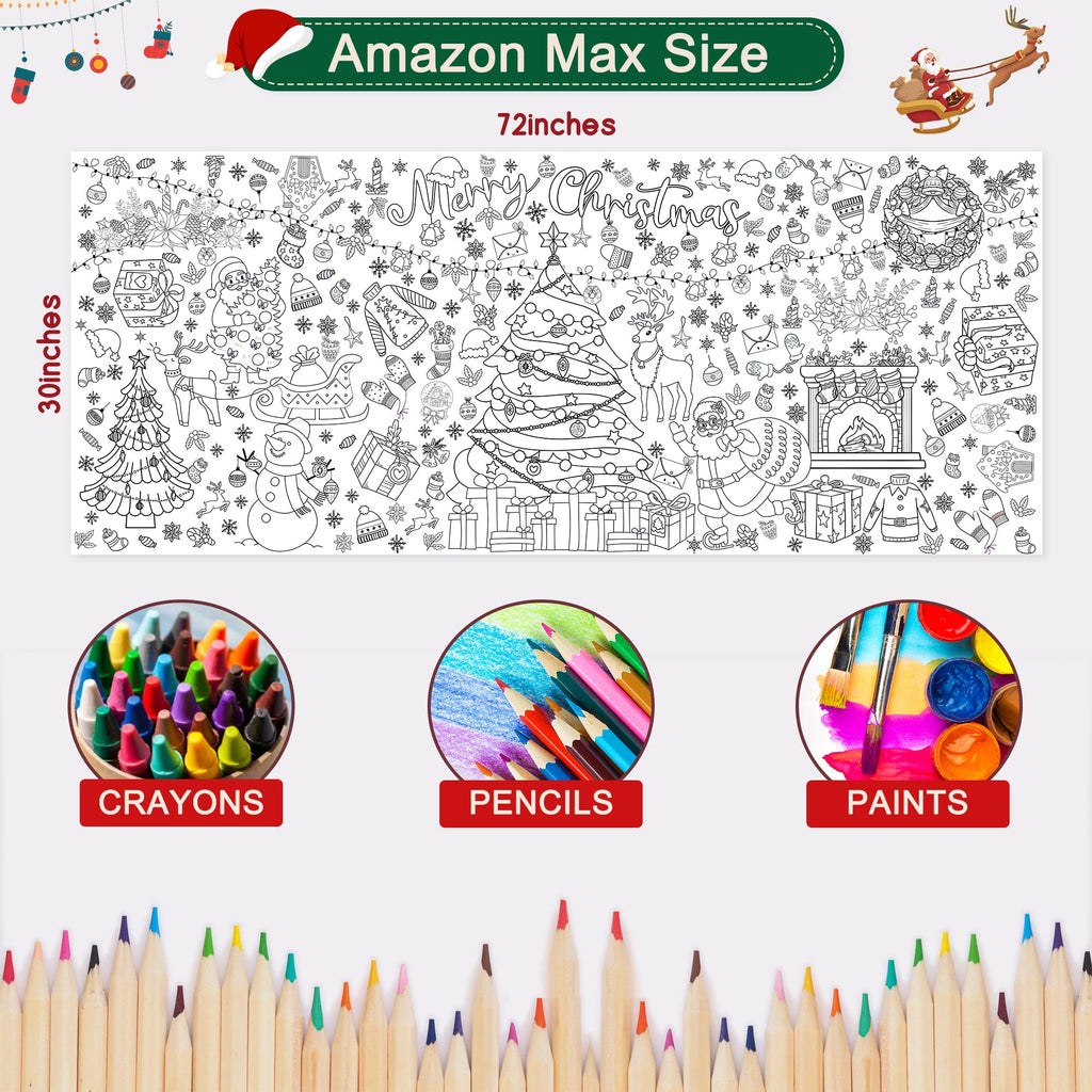 VOGUSON Xmas Giant Coloring Tablecloth Poster – 30x72 in Kids Christmas Crafts & Decor