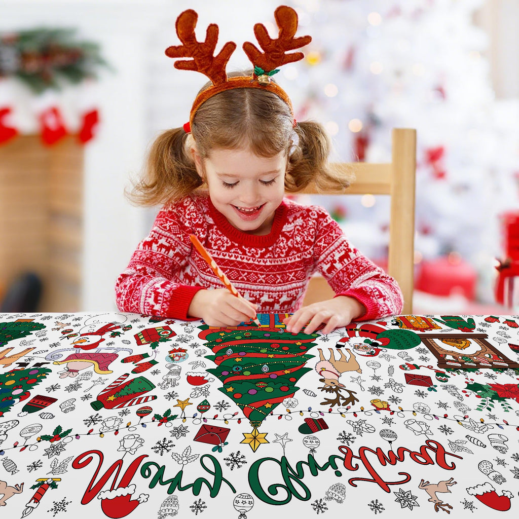 VOGUSON Xmas Giant Coloring Tablecloth Poster – 30x72 in Kids Christmas Crafts & Decor