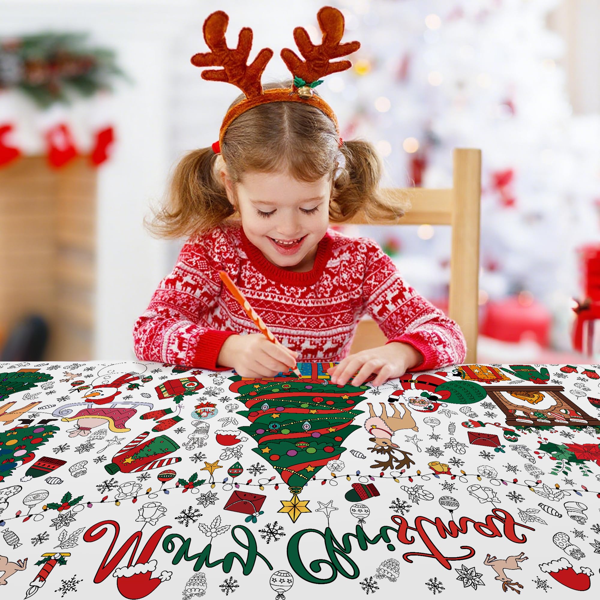 VOGUSON Xmas Giant Coloring Tablecloth Poster – 30x72 in Kids Christmas Crafts & Decor
