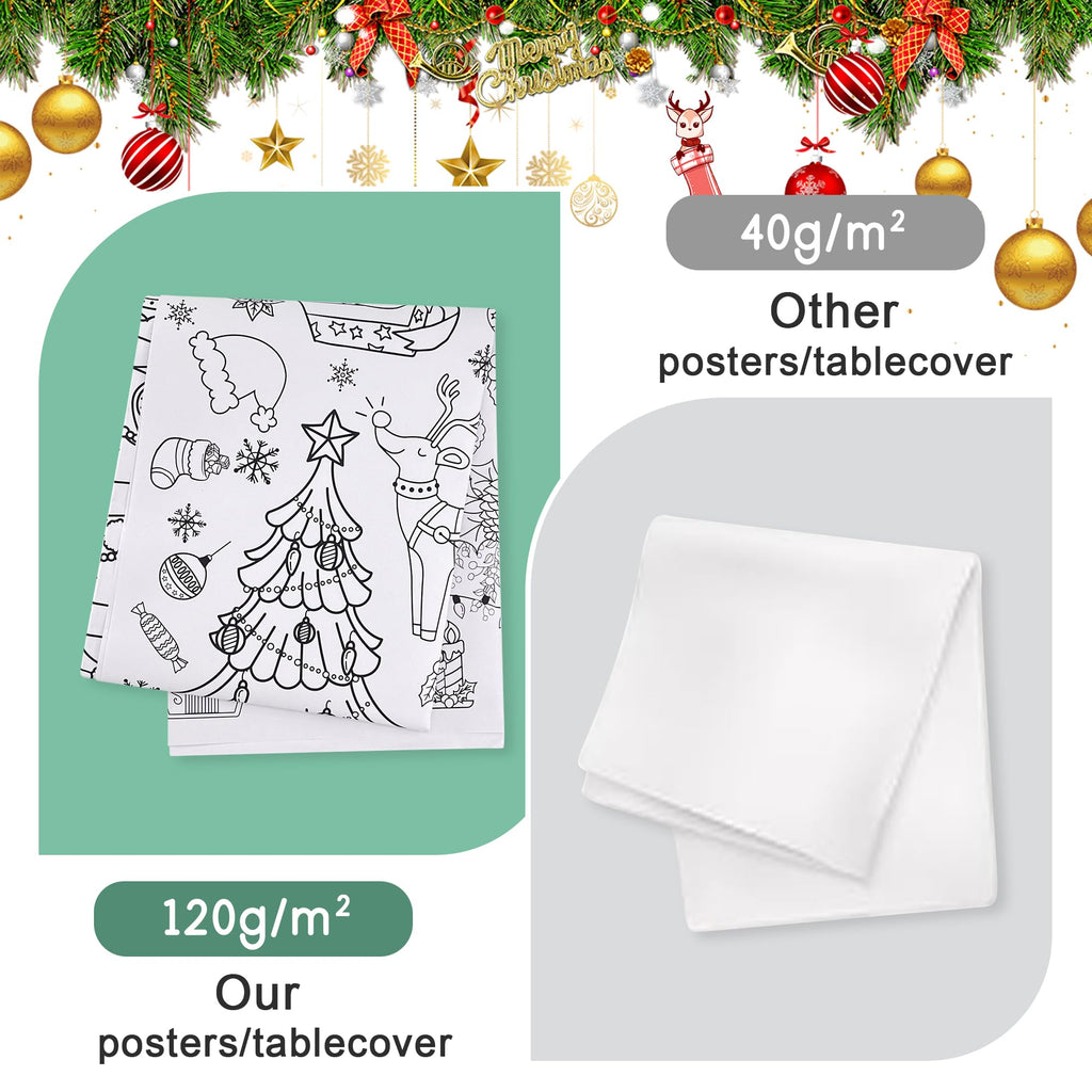 VOGUSON Xmas Giant Coloring Tablecloth Poster – 30x72 in Kids Christmas Crafts & Decor