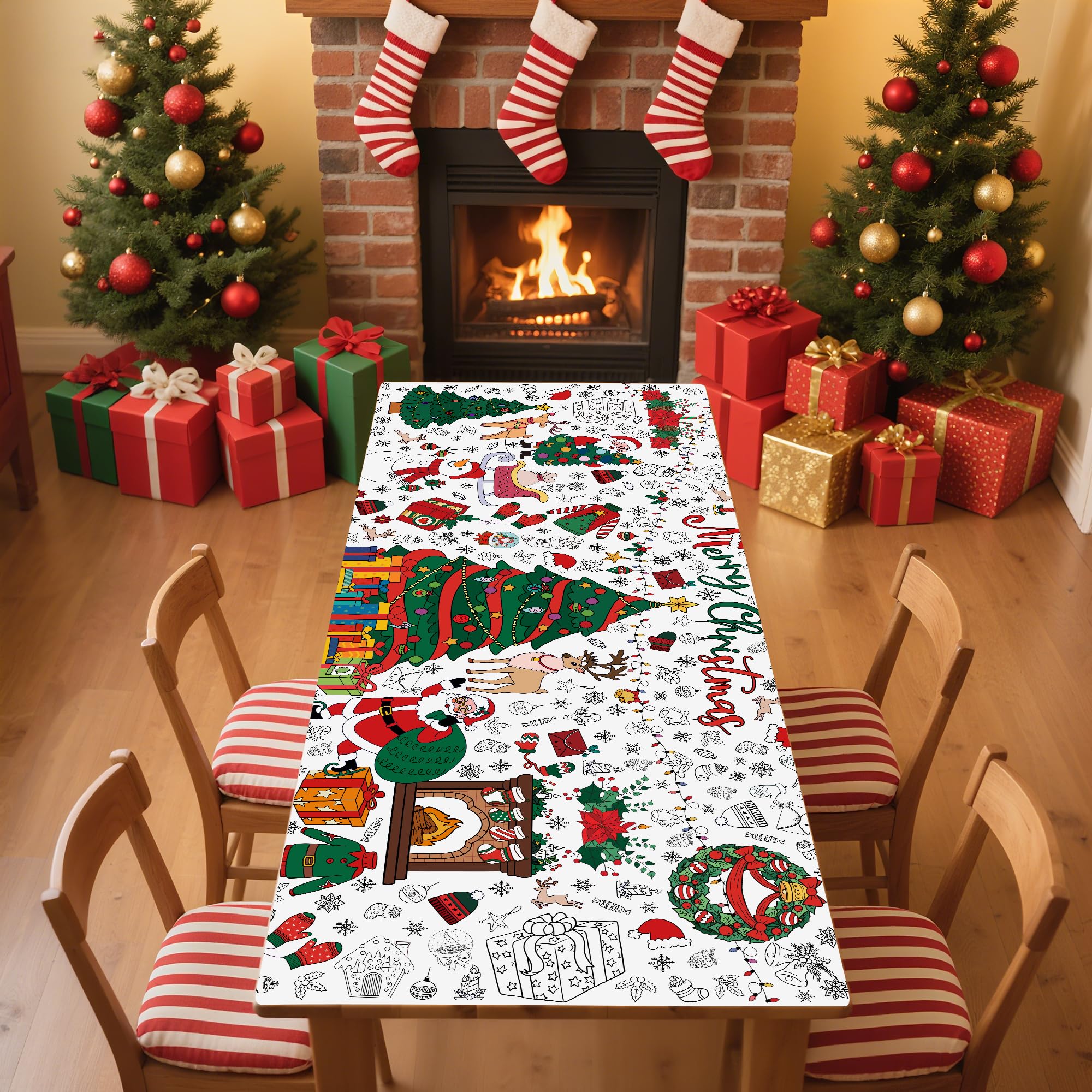 VOGUSON Xmas Giant Coloring Tablecloth Poster – 30x72 in Kids Christmas Crafts & Decor