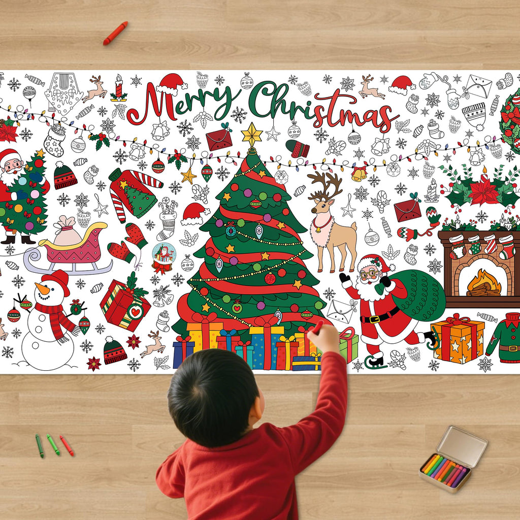 VOGUSON Xmas Giant Coloring Tablecloth Poster – 30x72 in Kids Christmas Crafts & Decor