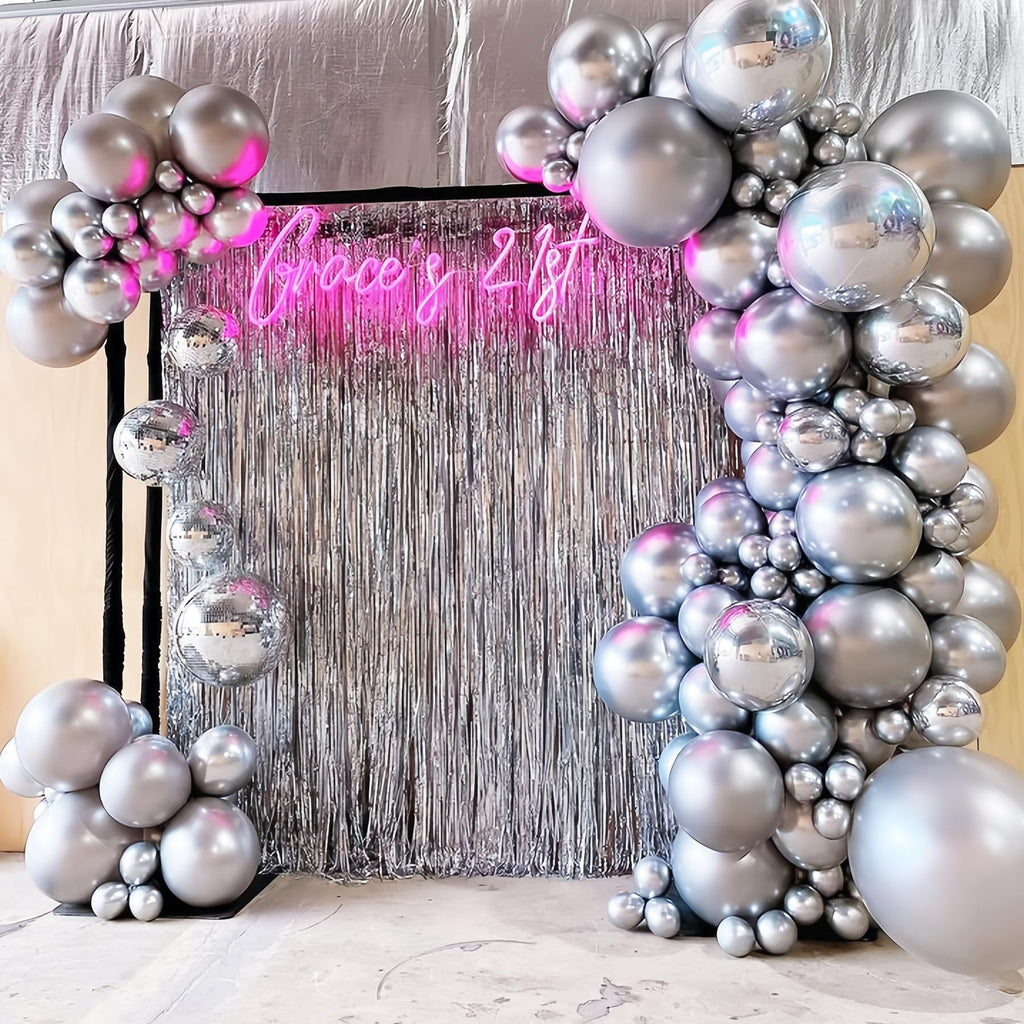 Voircoloria 130pcs Metallic Silver Balloon Garland Arch Kit – Chrome Balloons for Graduation, Birthday, Baby Shower, Wedding