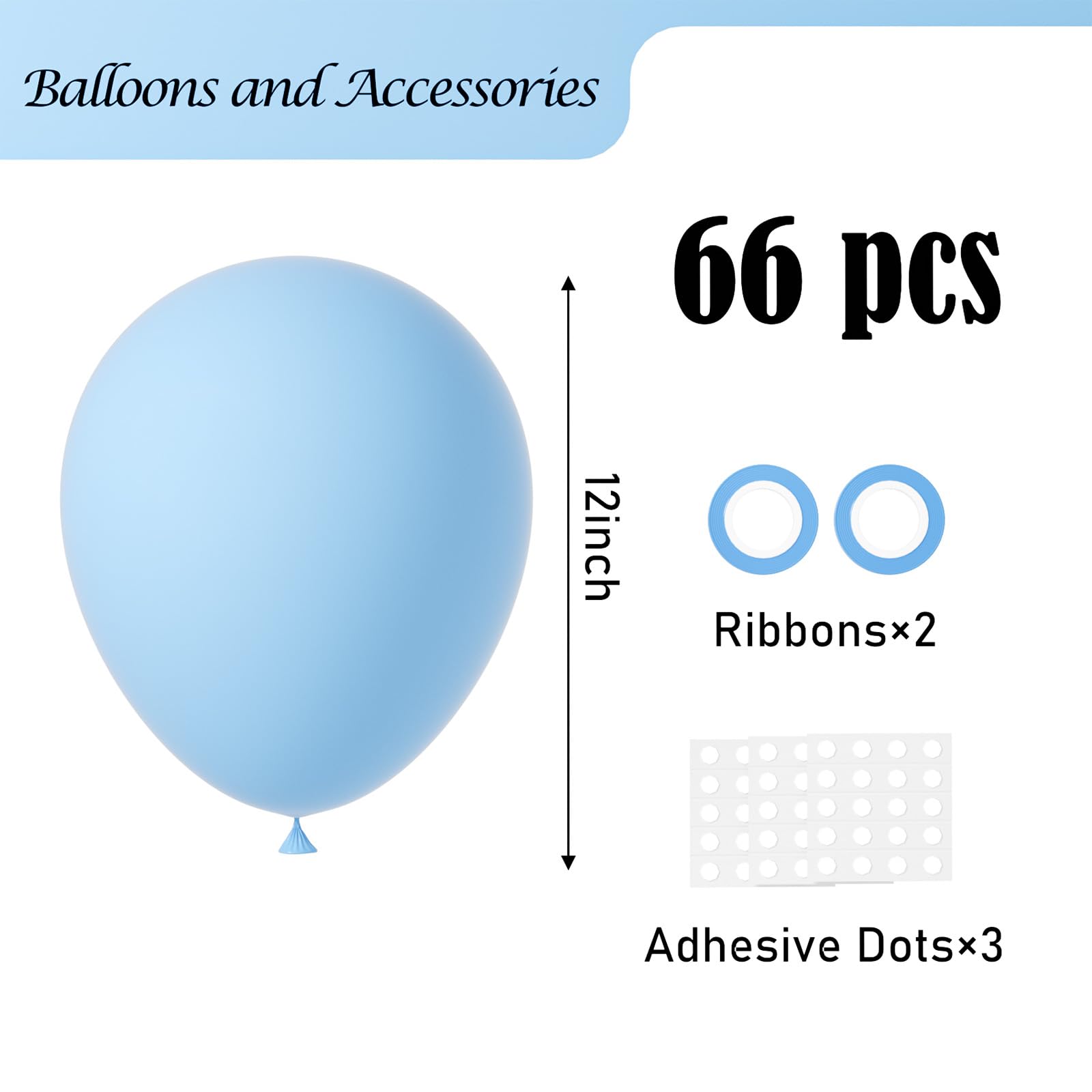 Voircoloria Light Blue Balloons — 66-Pack, 12in Baby Blue Latex Party Balloons for Baby Showers & Birthdays