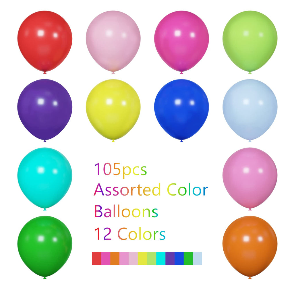 Voircoloria 105pcs Rainbow Balloons – 12inch Latex Party Kit