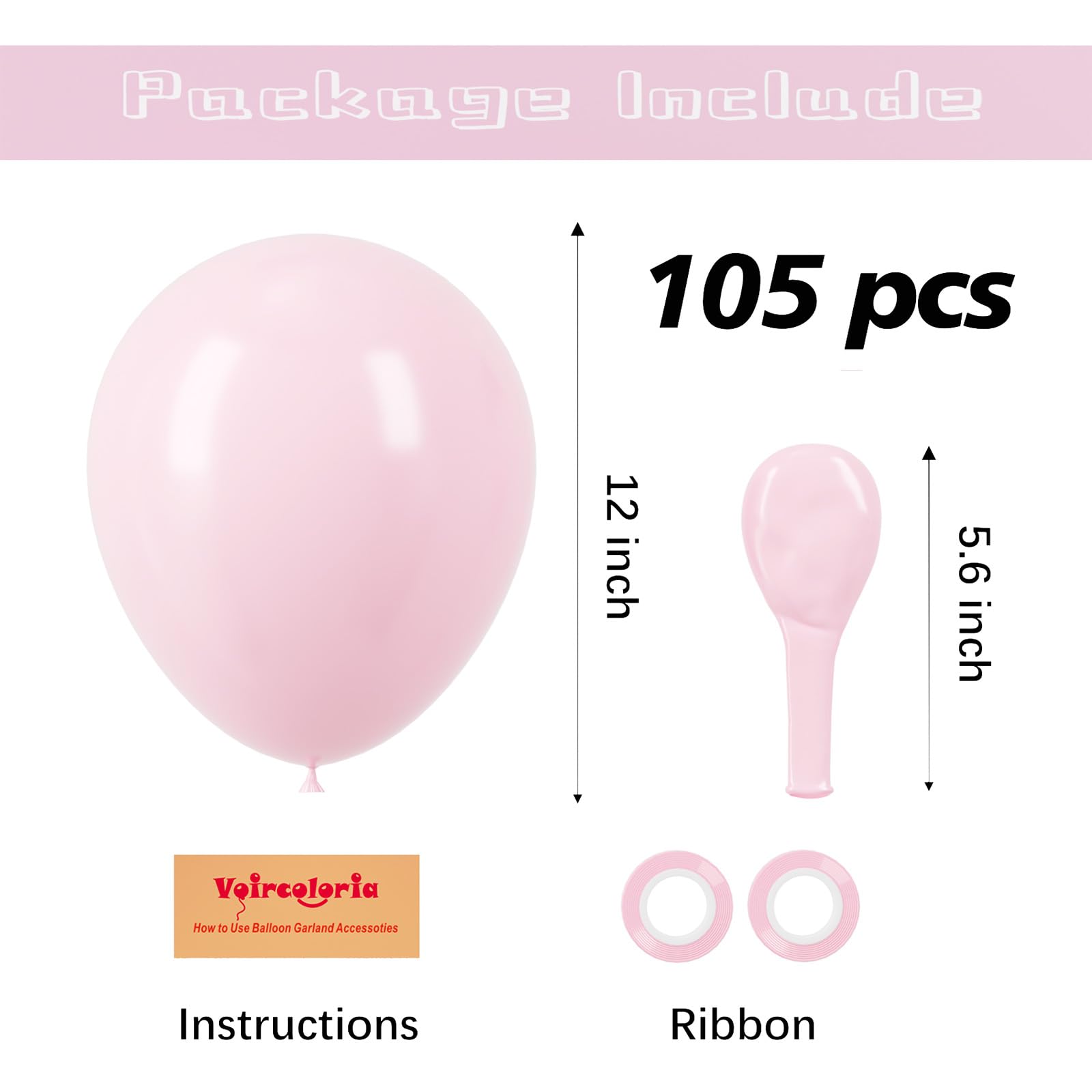 Voircoloria 105pcs Light Pink Balloons – 12in Pastel Pink Party Decor