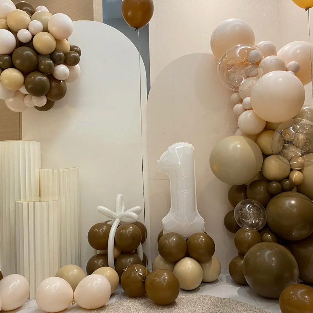 Voircoloria 130pcs Brown Balloons Set - 5in, 10in, 12in, 18in Latex Party Balloons