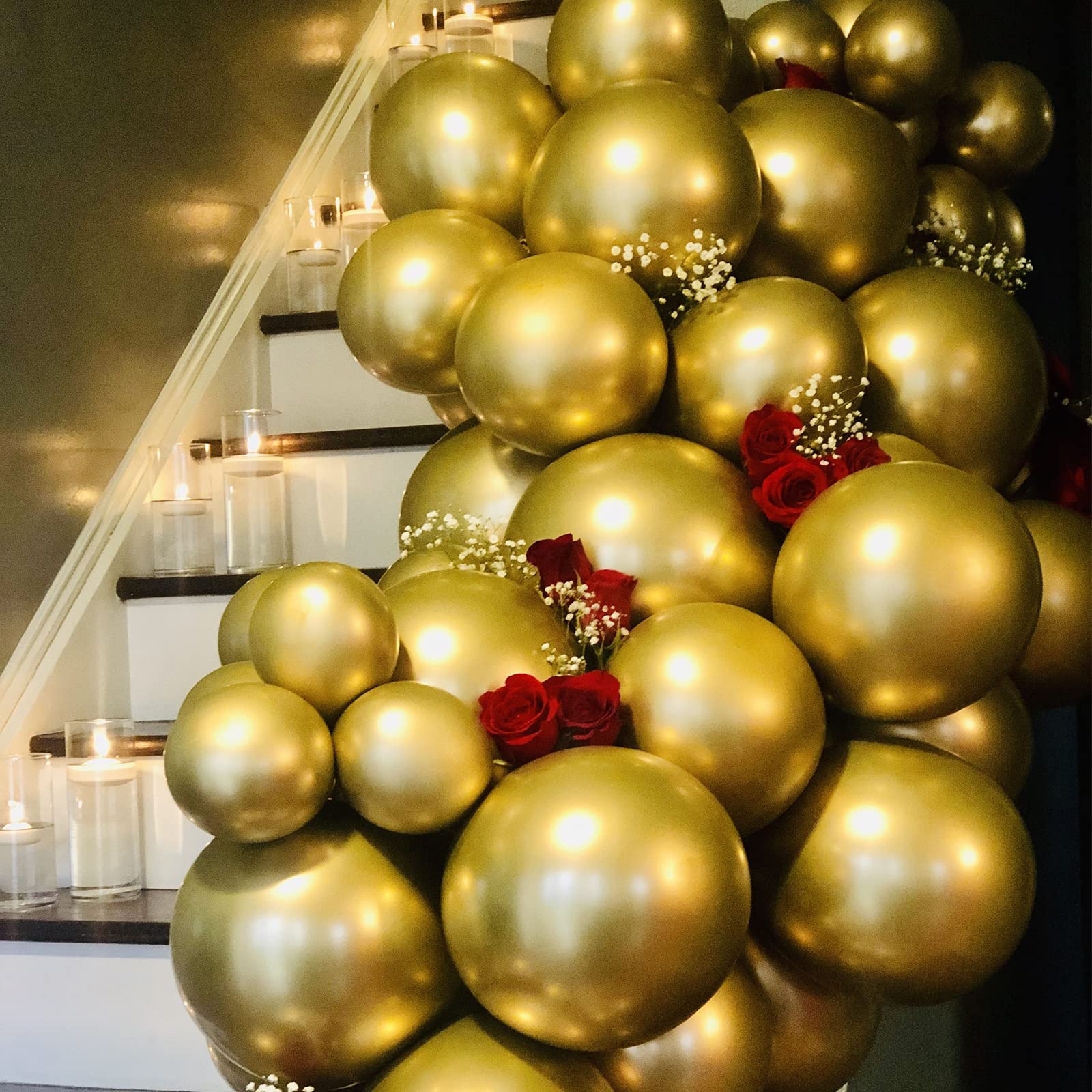 Voircoloria 130pcs Metallic Gold Balloons – Mixed Sizes for Weddings, Birthdays, and More