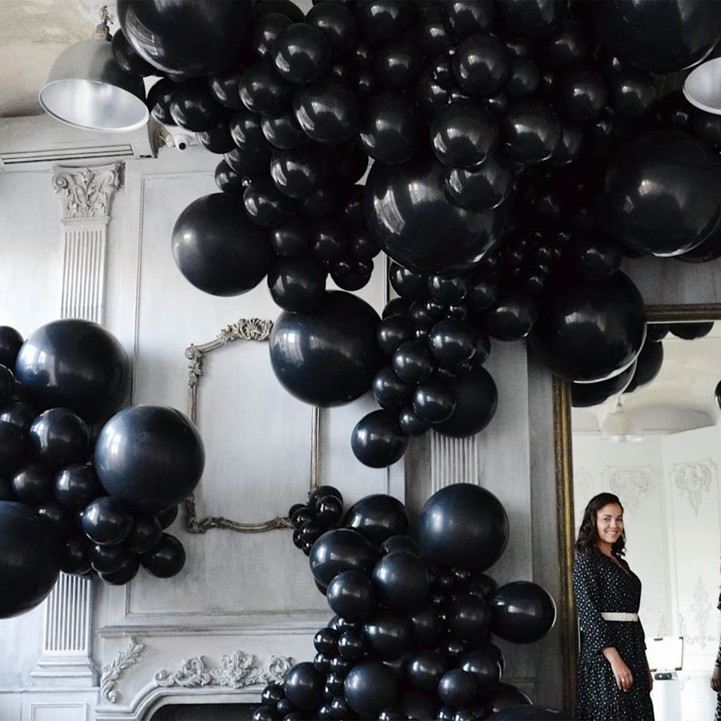Voircoloria 130pcs Black Balloons Set – 5, 10, 12 & 18 Inch Latex Party Balloons