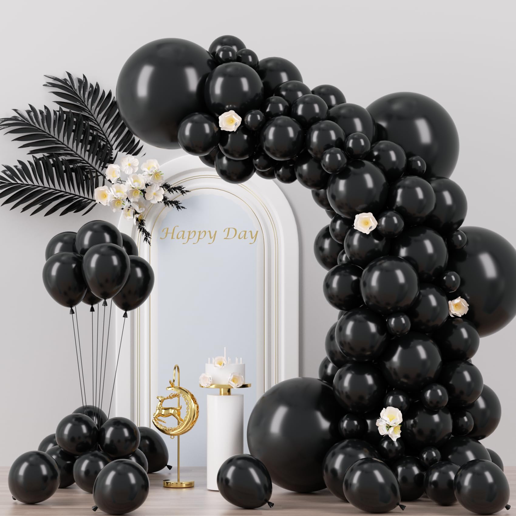 Voircoloria 130pcs Black Balloons Set – 5, 10, 12 & 18 Inch Latex Party Balloons