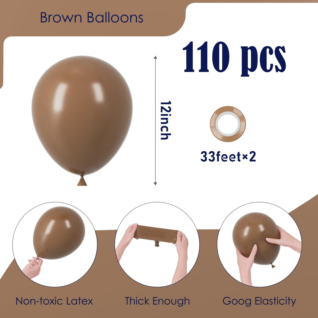 Voircoloria 110pcs Brown Latex Balloons 12inch – Graduation, Wedding & Birthday Decor