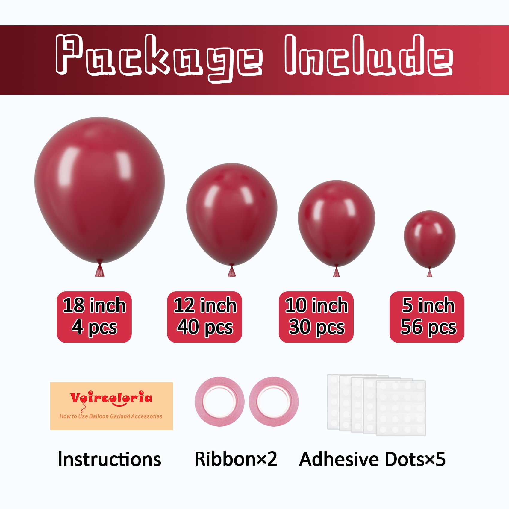 Voircoloria Burgundy Balloons Kit – 130pc Party Decor for Weddings & More