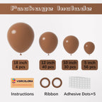Voircoloria 130pcs Brown Balloons Set - 5in, 10in, 12in, 18in Latex Party Balloons