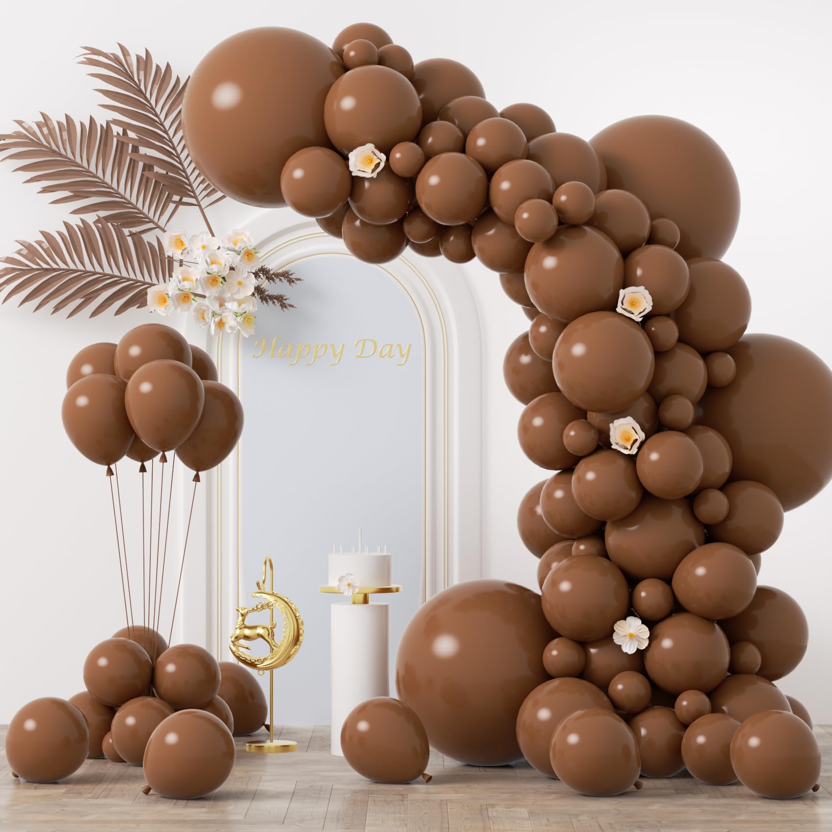 Voircoloria 130pcs Brown Balloons Set - 5in, 10in, 12in, 18in Latex Party Balloons