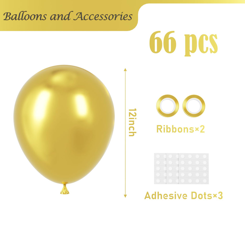 Voircoloria Metallic Gold Balloons – 66-Pack 12-Inch Chrome Gold Latex Party Balloons