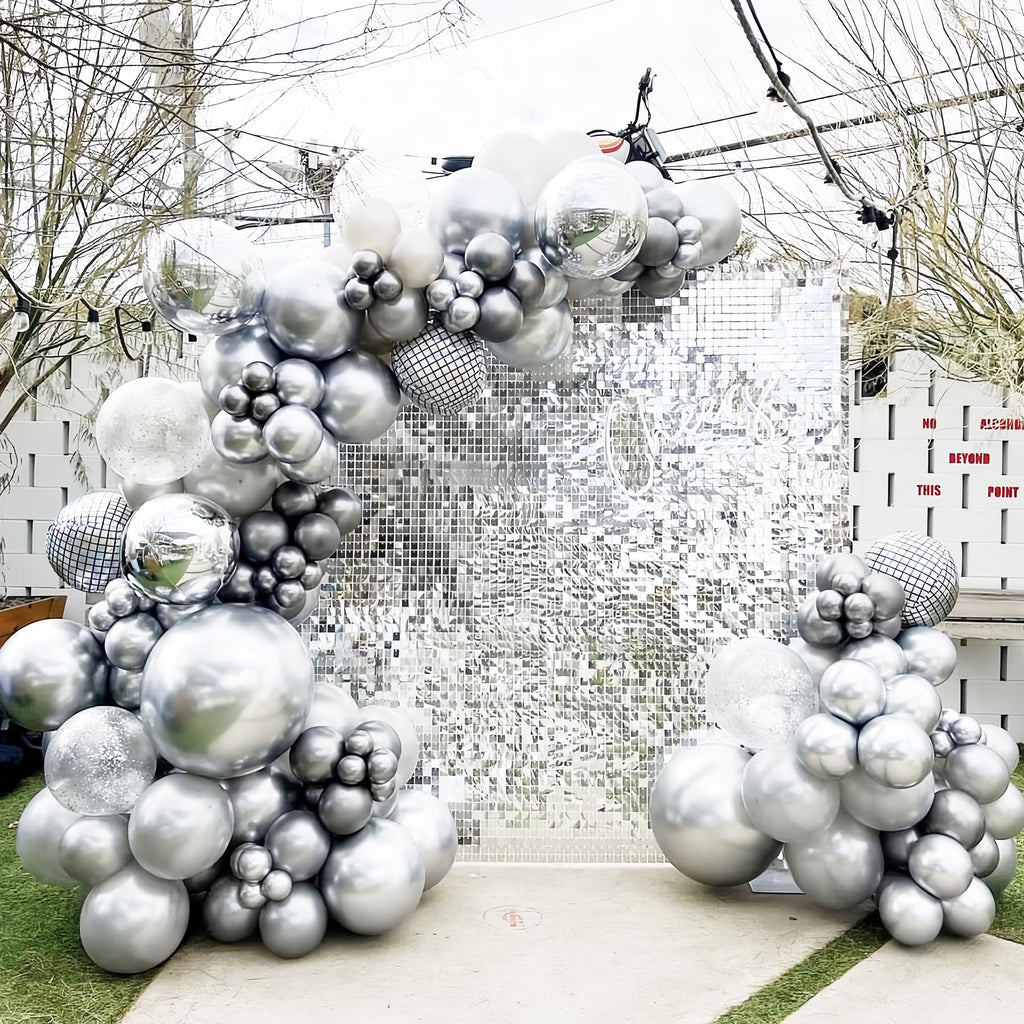 Voircoloria 130pcs Metallic Silver Balloon Garland Arch Kit – Chrome Balloons for Graduation, Birthday, Baby Shower, Wedding
