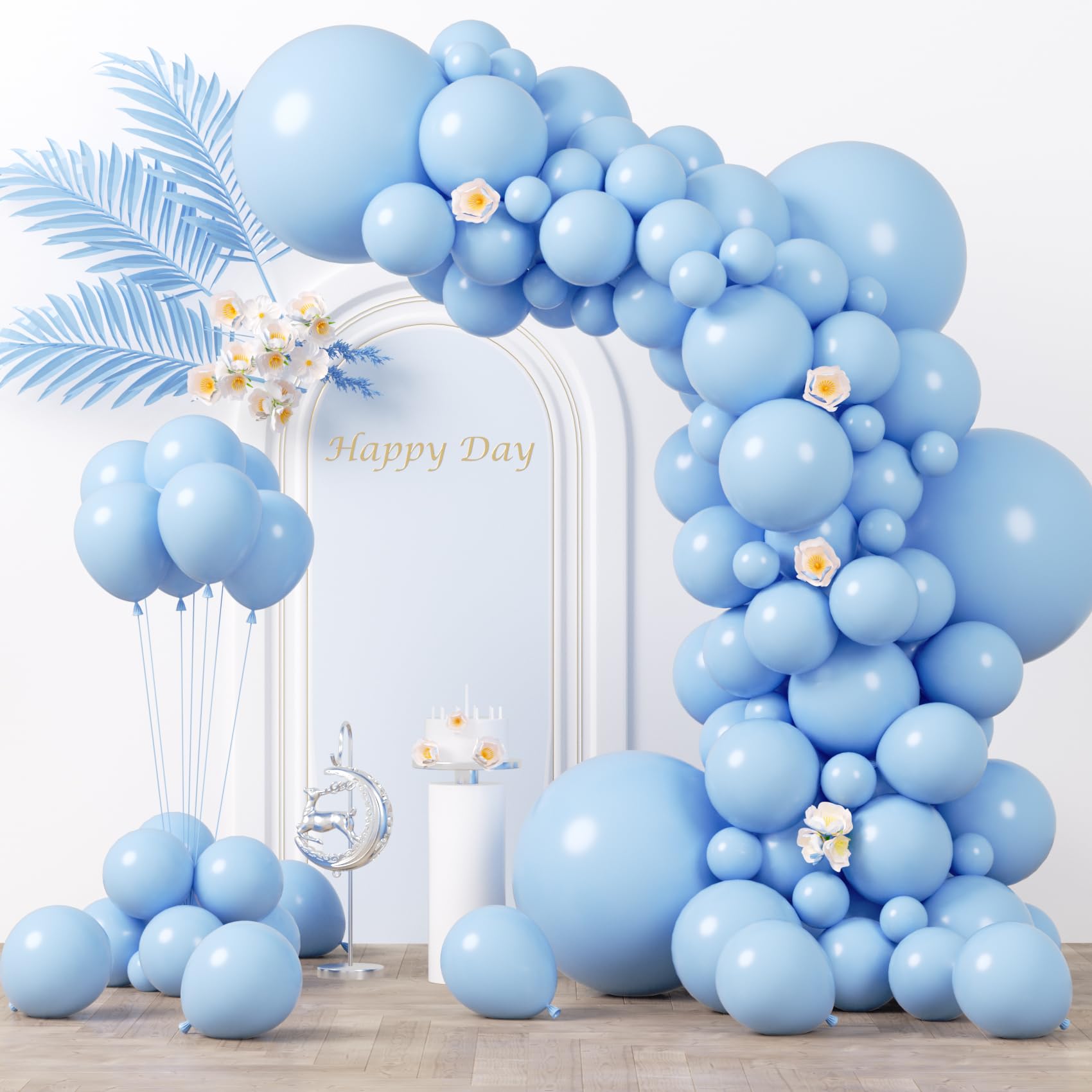 Voircoloria 130pcs Light Blue Balloons – 18in, 12in, 10in, 5in Baby Blue Party Decorations