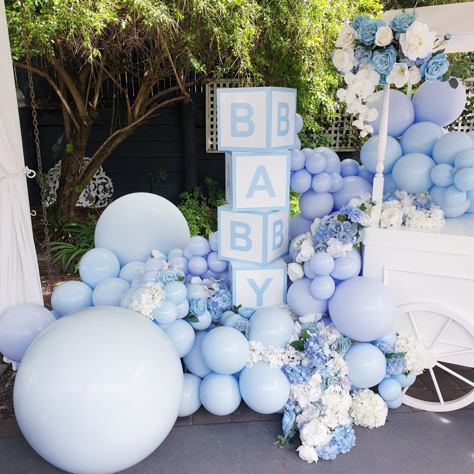 Voircoloria 130pcs Light Blue Balloons – 18in, 12in, 10in, 5in Baby Blue Party Decorations