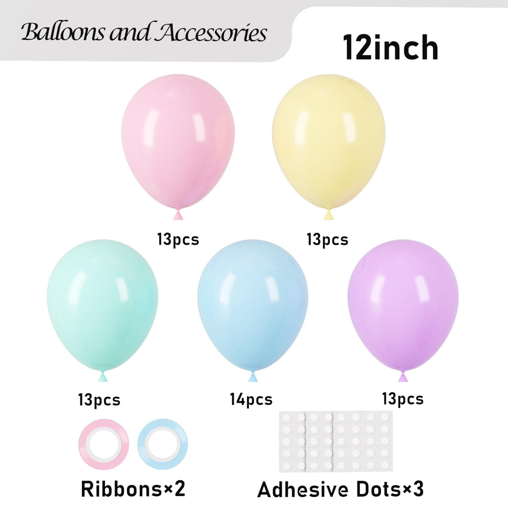 Voircoloria Pastel Balloons 66-Pack, 12" Macaron Latex Party Balloons for Graduation, Weddings & More