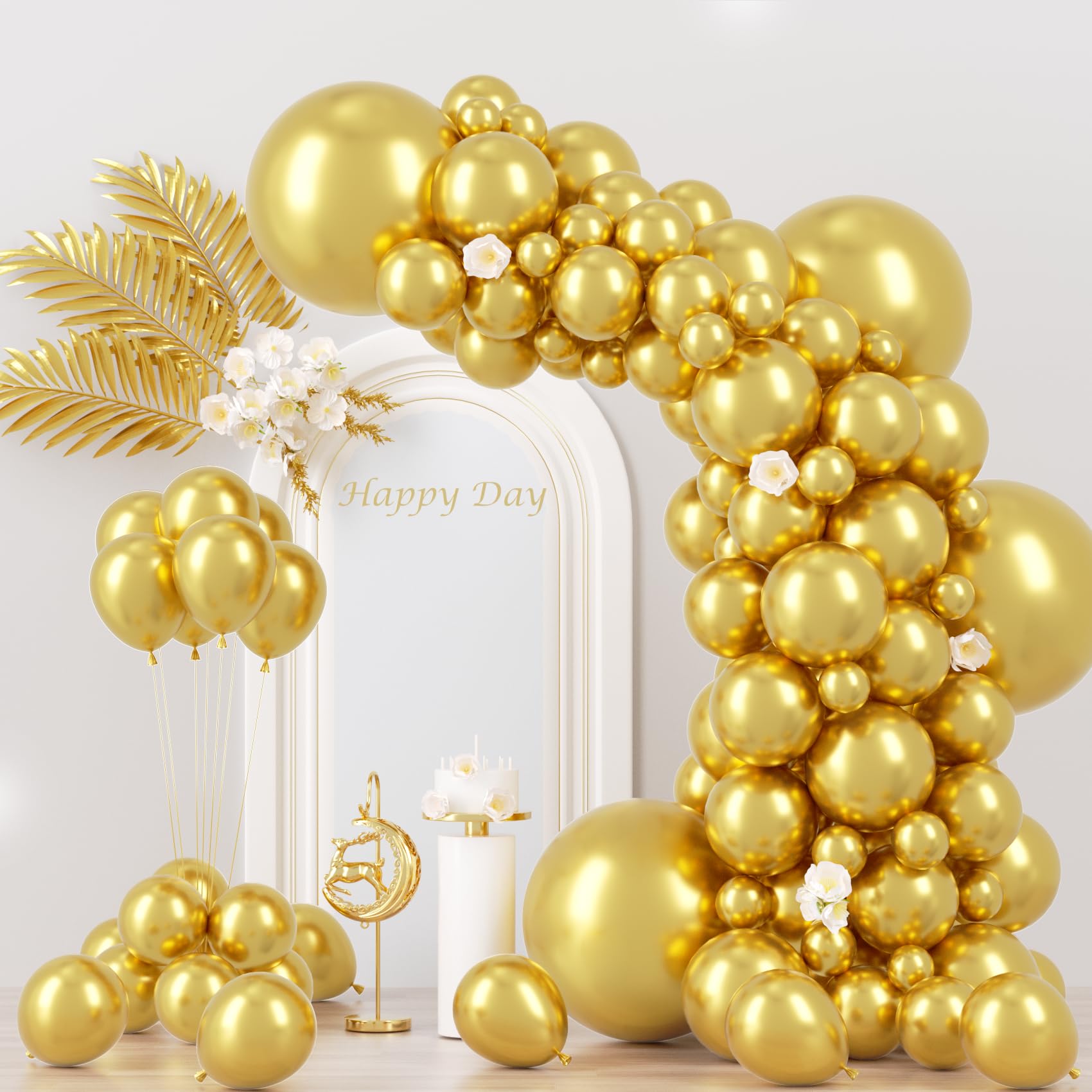Voircoloria 130pcs Metallic Gold Balloons – Mixed Sizes for Weddings, Birthdays, and More