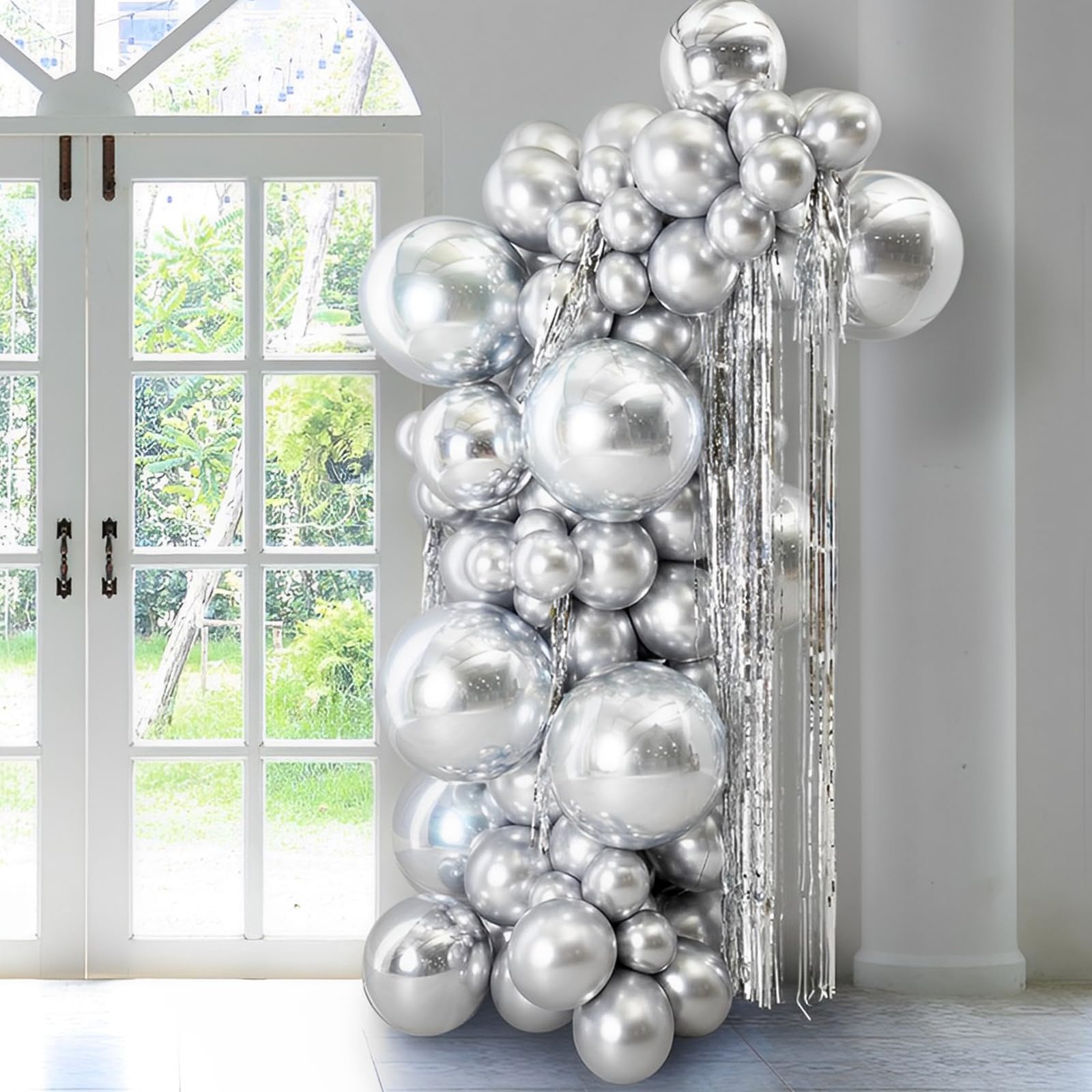 Voircoloria 130pcs Metallic Silver Balloon Garland Arch Kit – Chrome Balloons for Graduation, Birthday, Baby Shower, Wedding