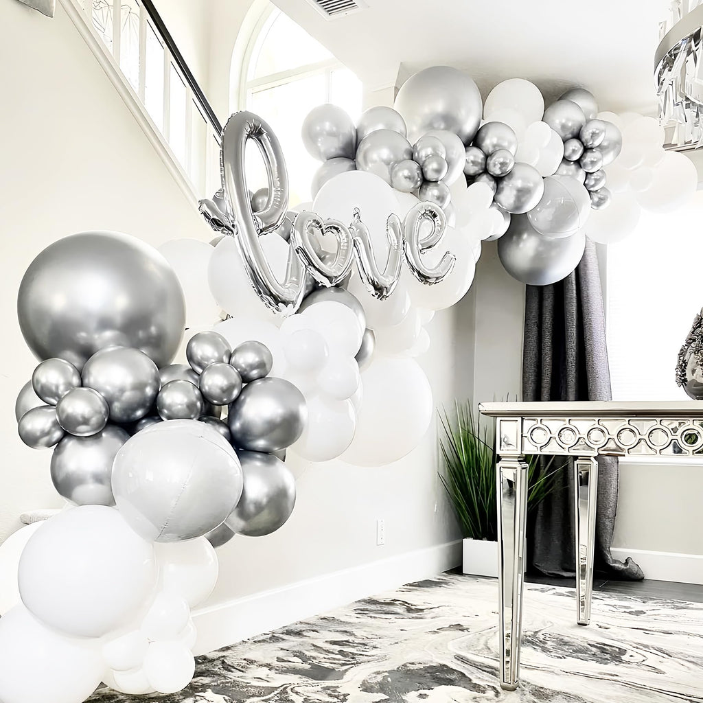 Voircoloria 130pcs Metallic Silver Balloon Garland Arch Kit – Chrome Balloons for Graduation, Birthday, Baby Shower, Wedding