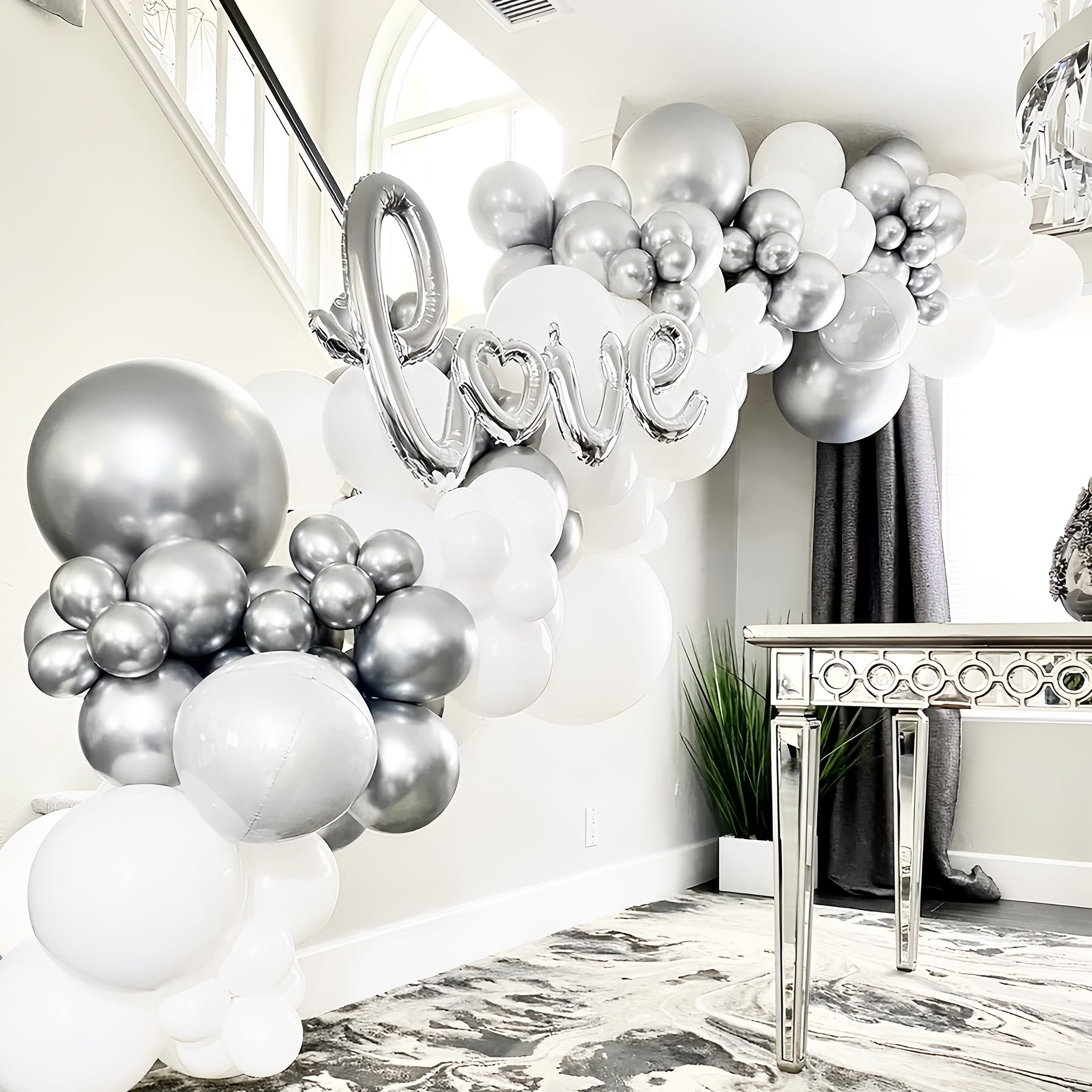 Voircoloria 130pcs Metallic Silver Balloon Garland Arch Kit – Chrome Balloons for Graduation, Birthday, Baby Shower, Wedding