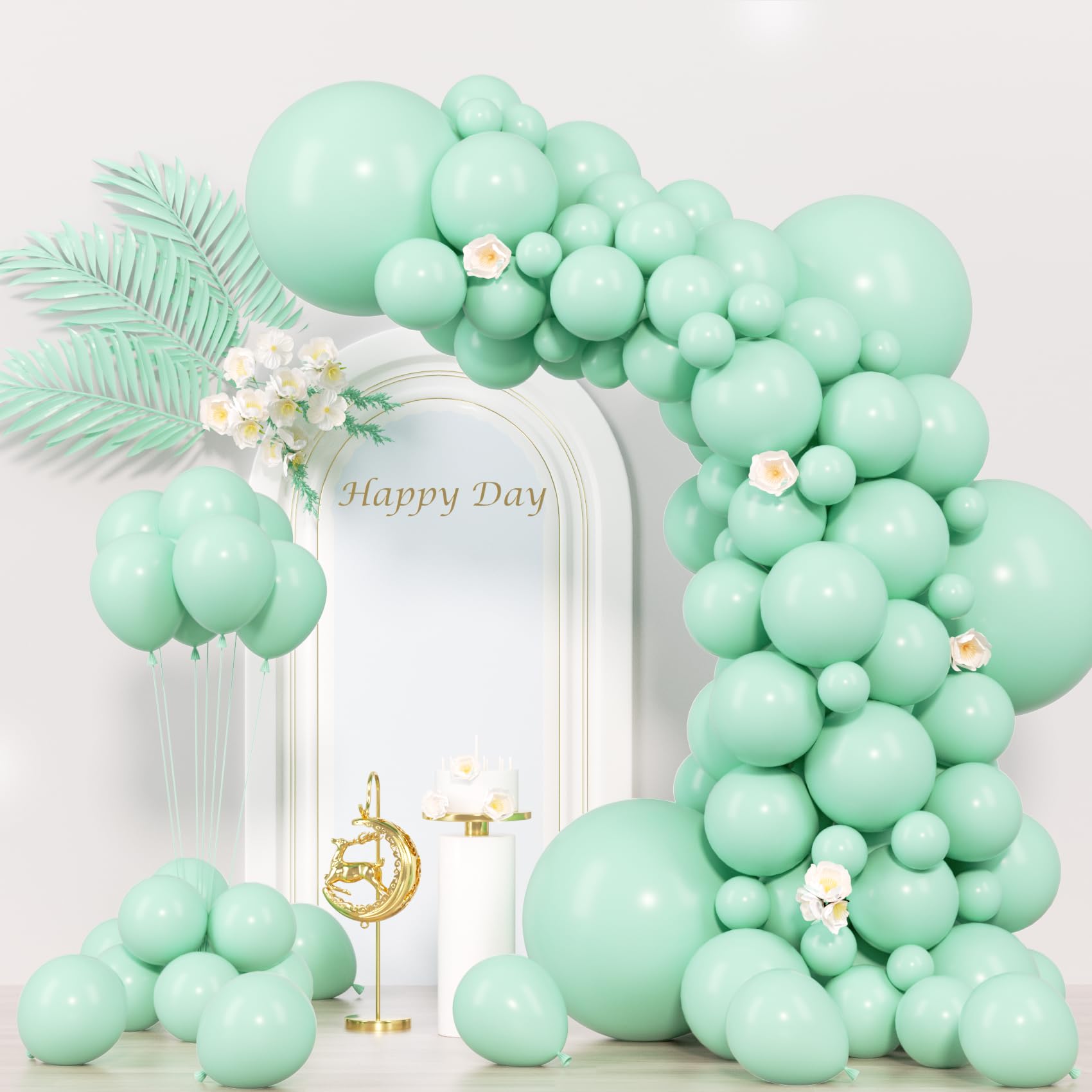 Voircoloria Mint Green Balloons Set – 130pcs in 4 Sizes (18in, 12in, 10in, 5in) for Birthday, Baby Shower, Wedding Decor