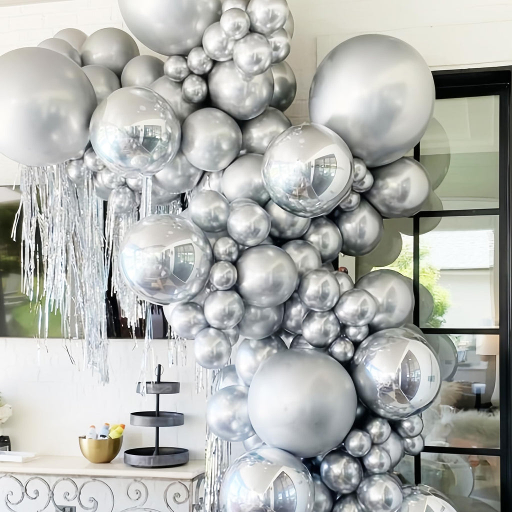Voircoloria 130pcs Metallic Silver Balloon Garland Arch Kit – Chrome Balloons for Graduation, Birthday, Baby Shower, Wedding