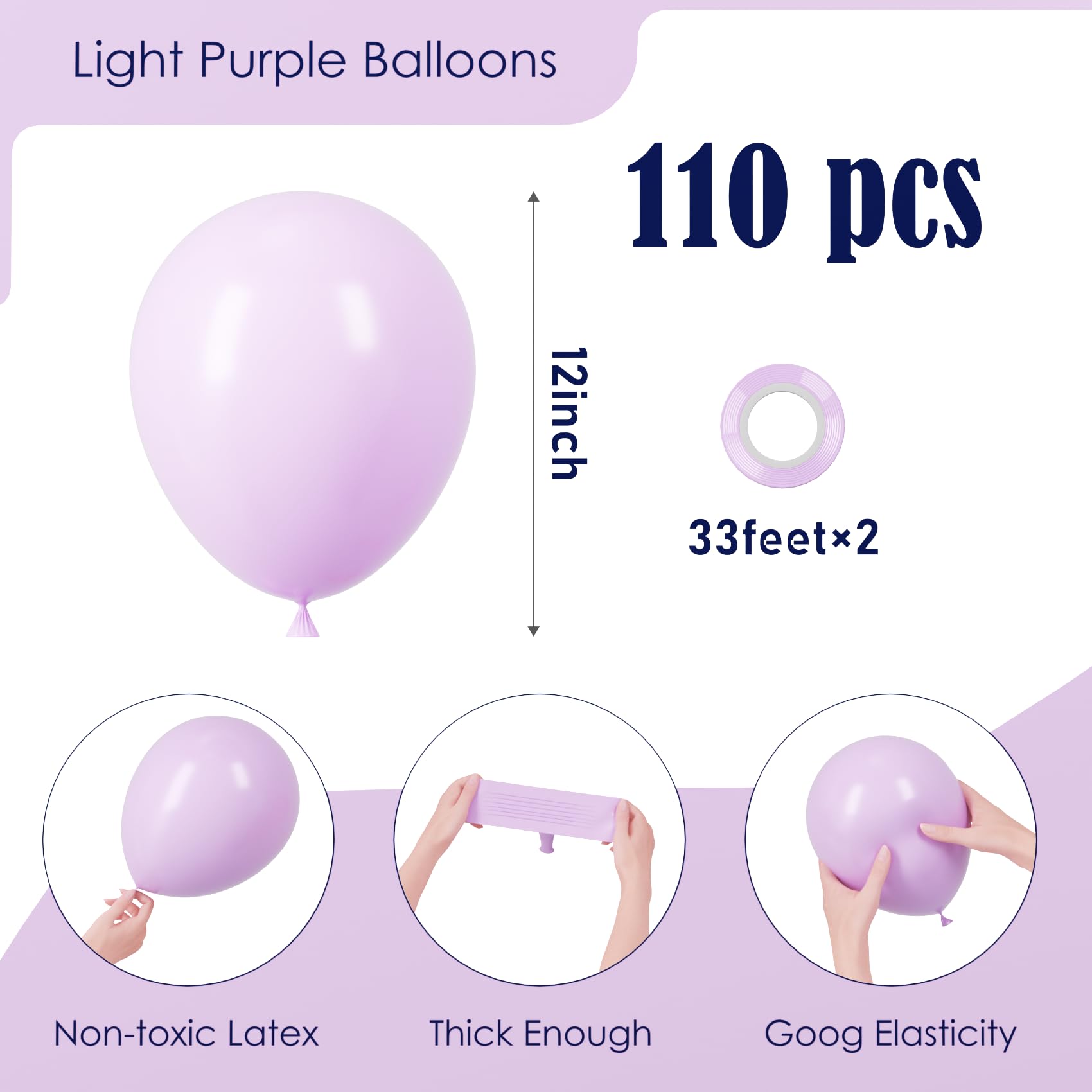 Voircoloria 110pcs Pastel Purple Balloons – 12inch Latex Party Decor for Weddings & Celebrations