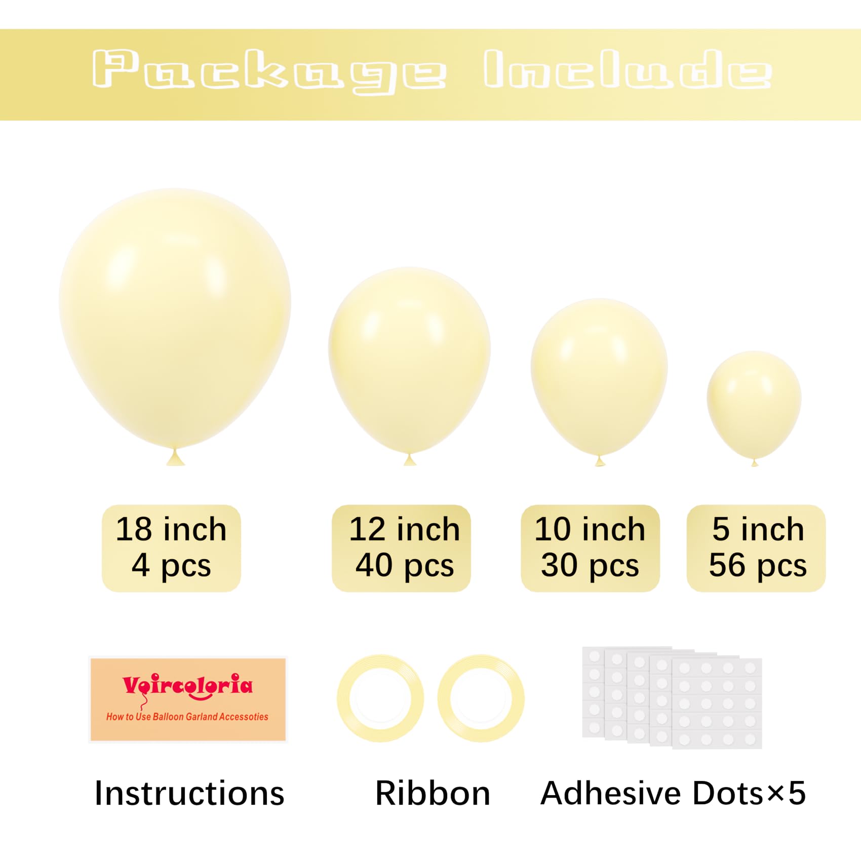 Voircoloria 130pcs Pastel Yellow Balloons – 5 Sizes Balloon Garland Arch Kit for Parties