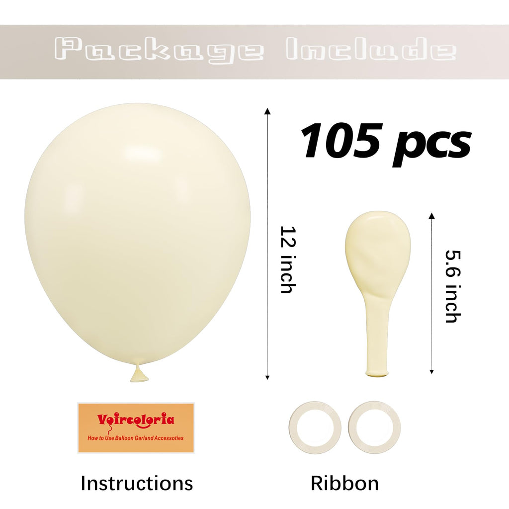Voircoloria 105pcs Ivory Balloons – Premium Matte Latex for All Celebrations