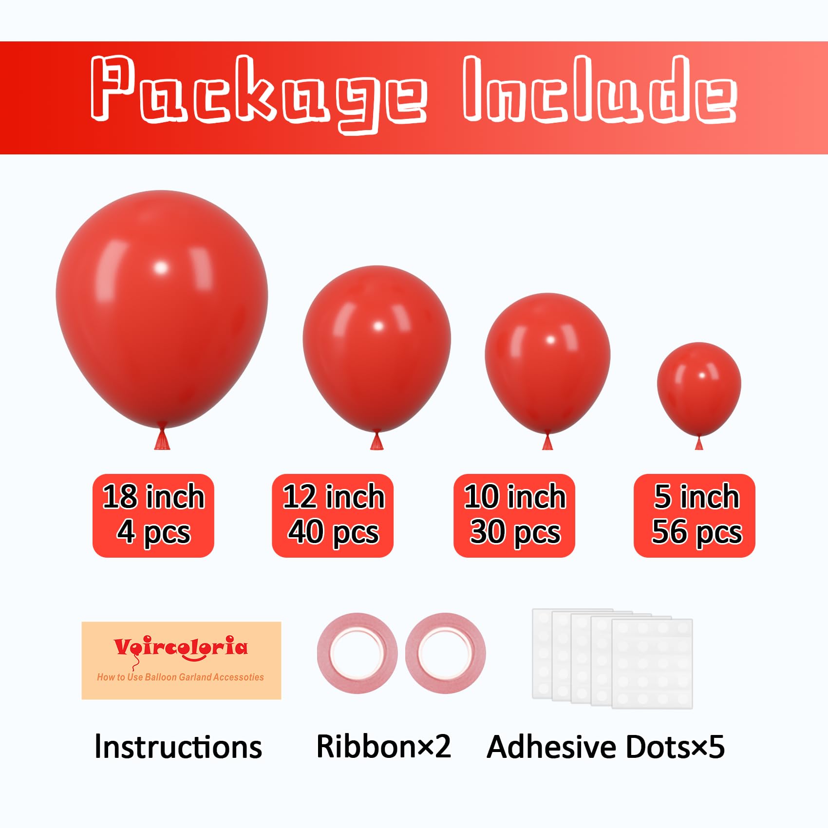 Voircoloria 130pcs Red Balloons – Mixed Sizes for Valentine’s Day, Parties & Celebrations