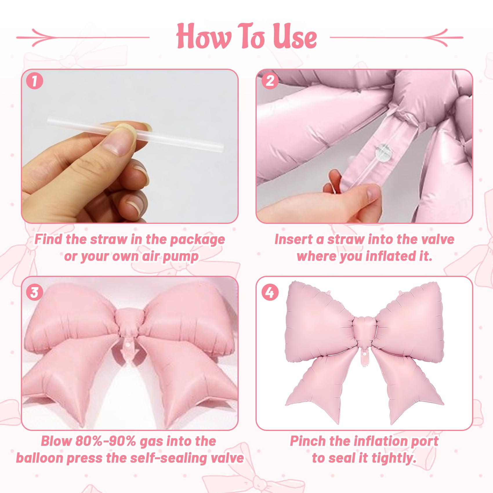Vorplick 4Pcs Giant Pink Bow Balloons 38in – Elegant Party Decorations