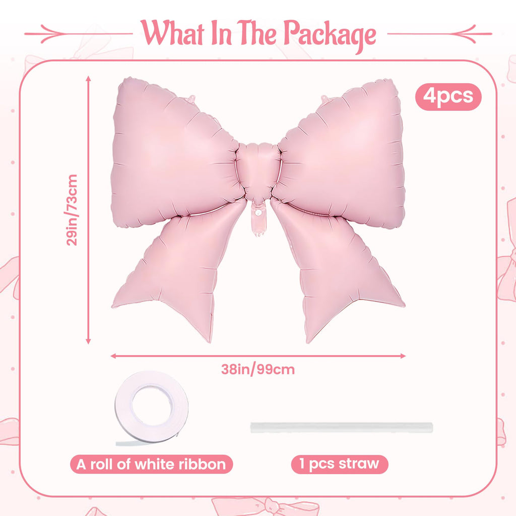 Vorplick 4Pcs Giant Pink Bow Balloons 38in – Elegant Party Decorations