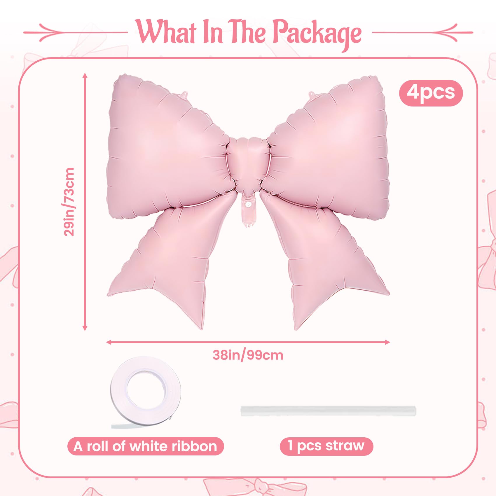 Vorplick 4Pcs Giant Pink Bow Balloons 38in – Elegant Party Decorations