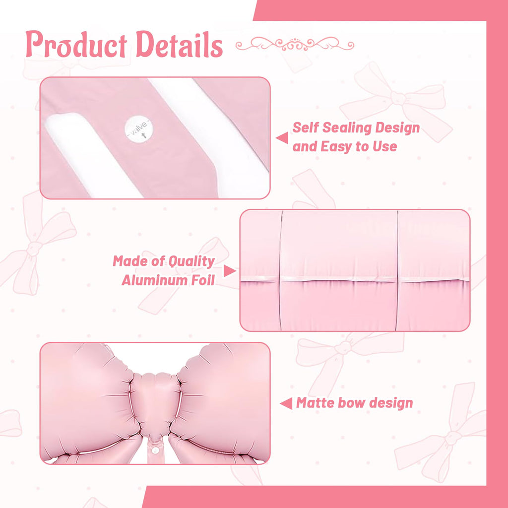 Vorplick 4Pcs Giant Pink Bow Balloons 38in – Elegant Party Decorations