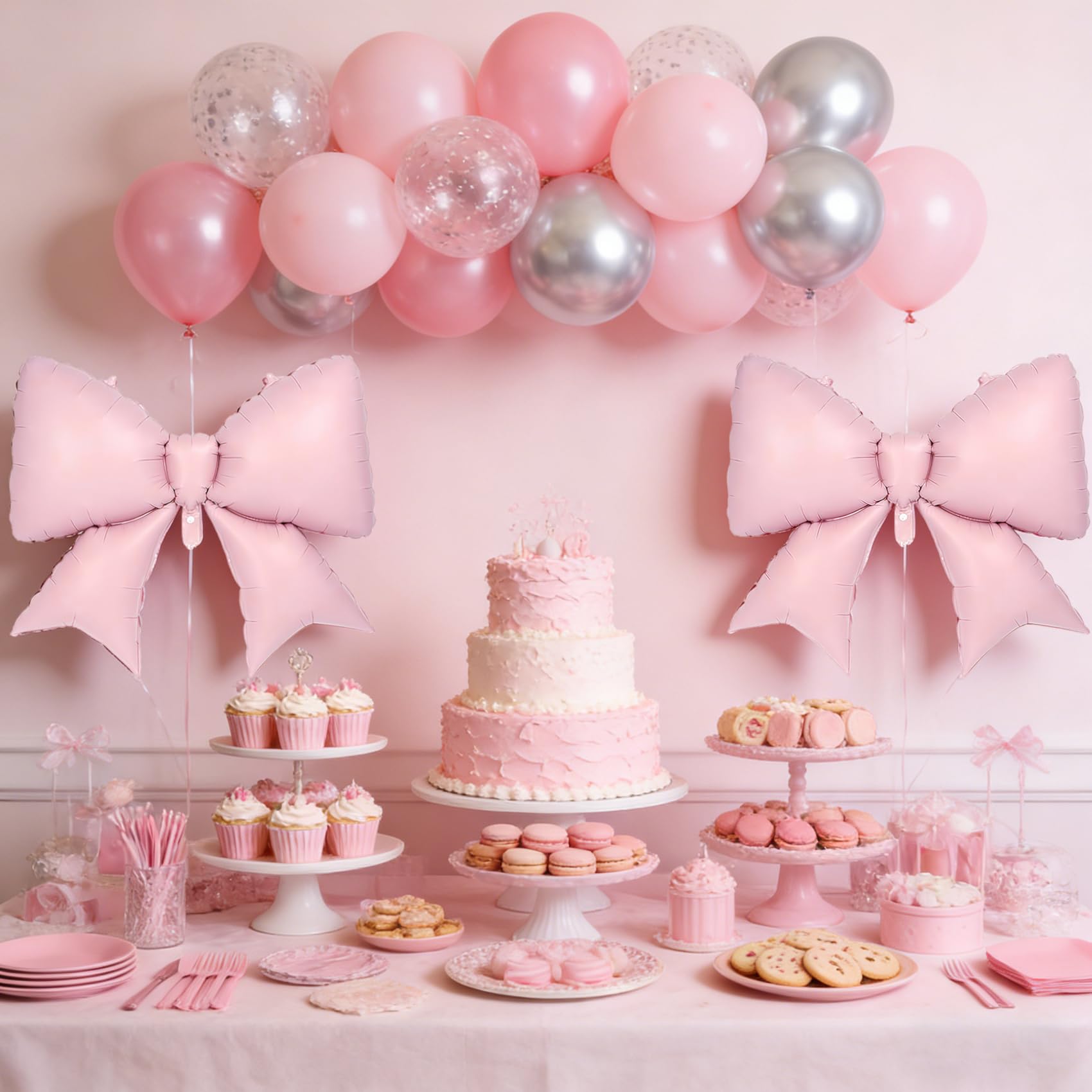 Vorplick 4Pcs Giant Pink Bow Balloons 38in – Elegant Party Decorations