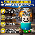 V TOWER Video Game Cake Topper with 7 Action Figures & Large Logo | Sturdy Cardboard Decorations