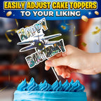 V TOWER Video Game Cake Topper with 7 Action Figures & Large Logo | Sturdy Cardboard Decorations