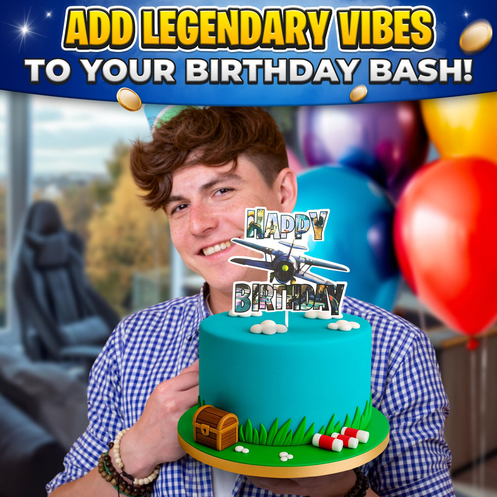 V TOWER Video Game Cake Topper with 7 Action Figures & Large Logo | Sturdy Cardboard Decorations