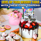 V TOWER Video Game Cake Topper with 7 Action Figures & Large Logo | Sturdy Cardboard Decorations
