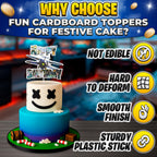V TOWER Video Game Cake Topper with 7 Action Figures & Large Logo | Sturdy Cardboard Decorations