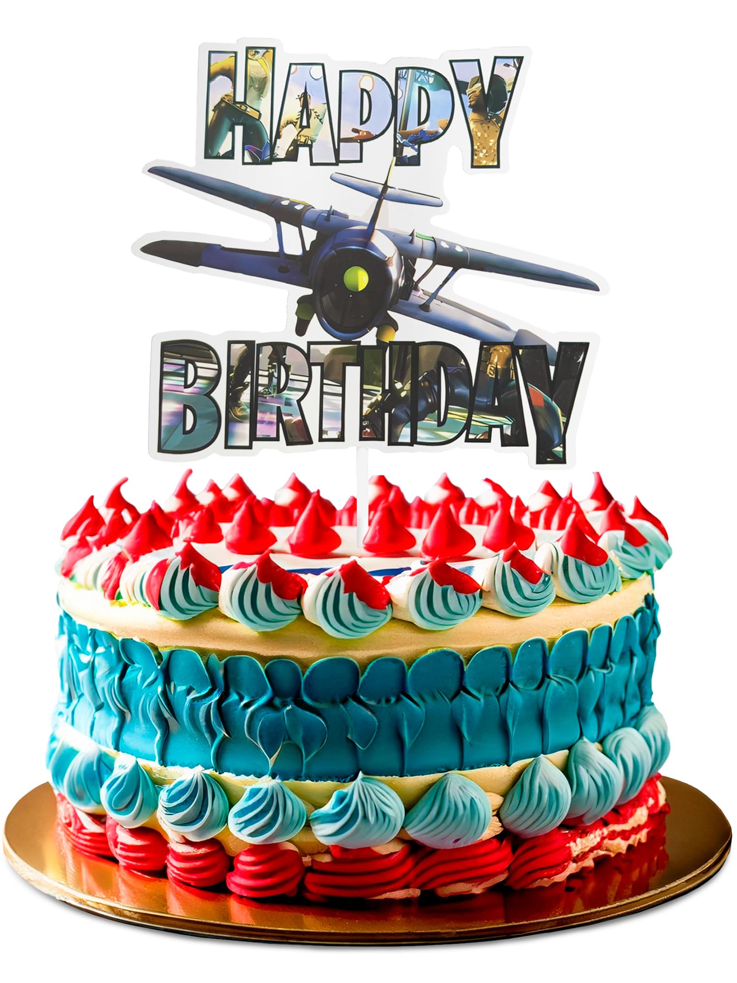 V TOWER Video Game Cake Topper with 7 Action Figures & Large Logo | Sturdy Cardboard Decorations