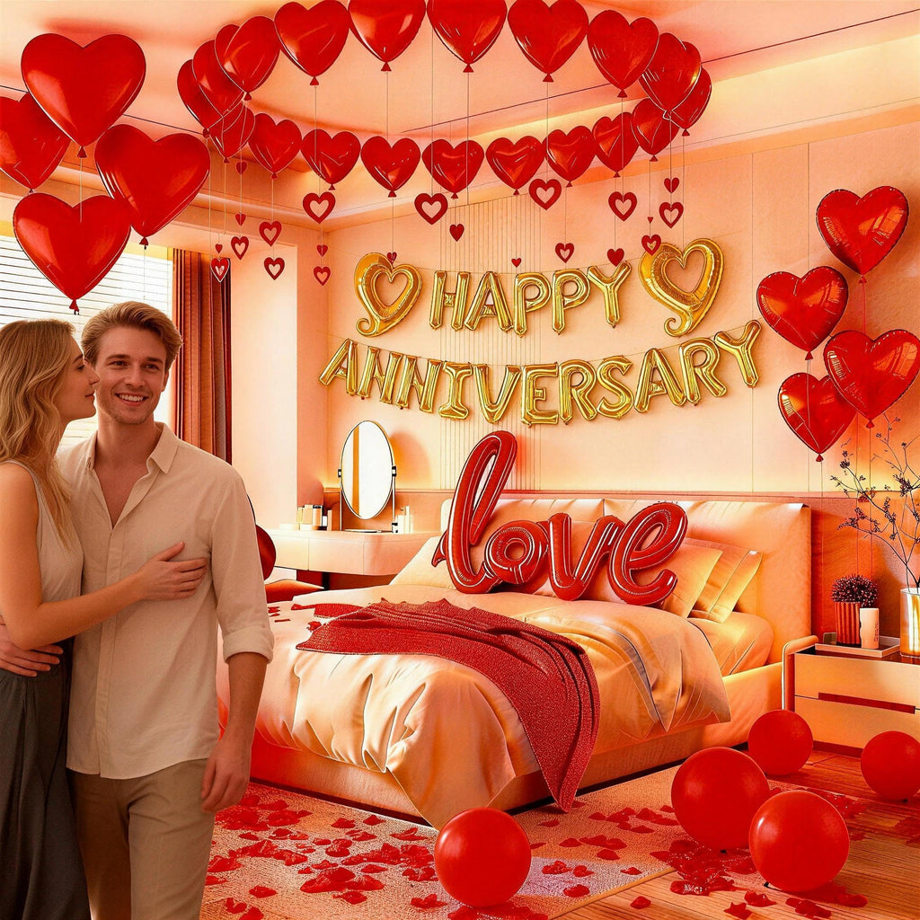 Vurxanqo Happy Anniversary Decorations Kit – Romantic Balloons & Sign Banner
