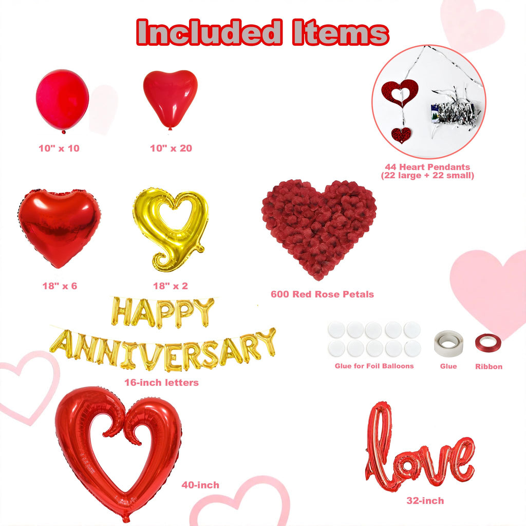 Vurxanqo Happy Anniversary Decorations Kit – Romantic Balloons & Sign Banner